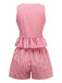 2PCS 1950s Plaid Ruffled Bow Vest & Shorts