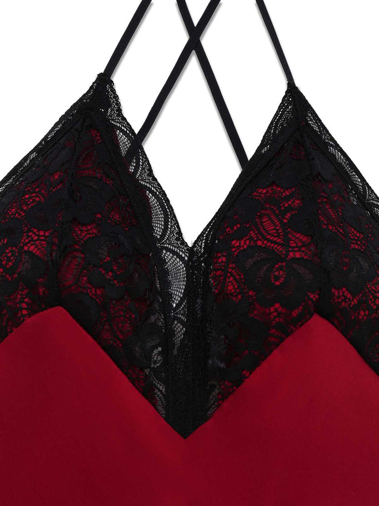 1930s Spaghetti Strap Lace Satin Nightdress