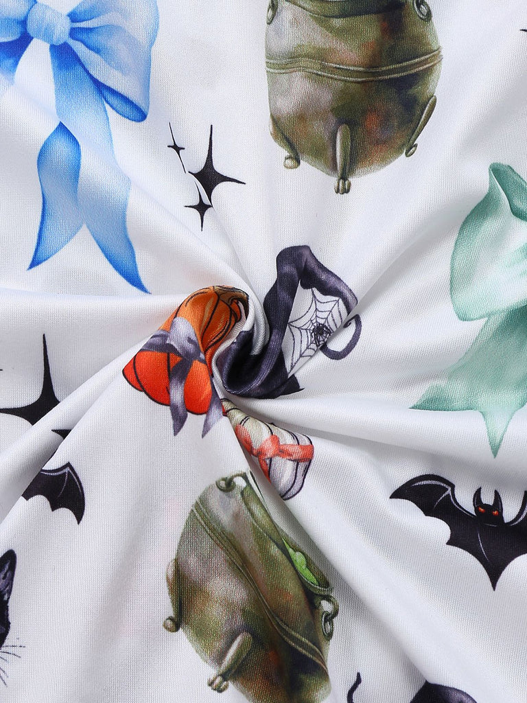 1970s Halloween Witch Print Satin Pajama Set