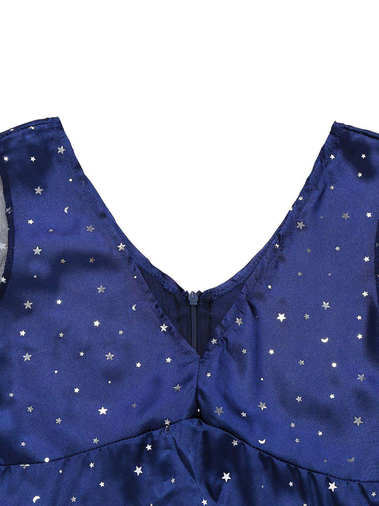 Blue 1970s Halloween Starry Witch Tulle Costume Dress