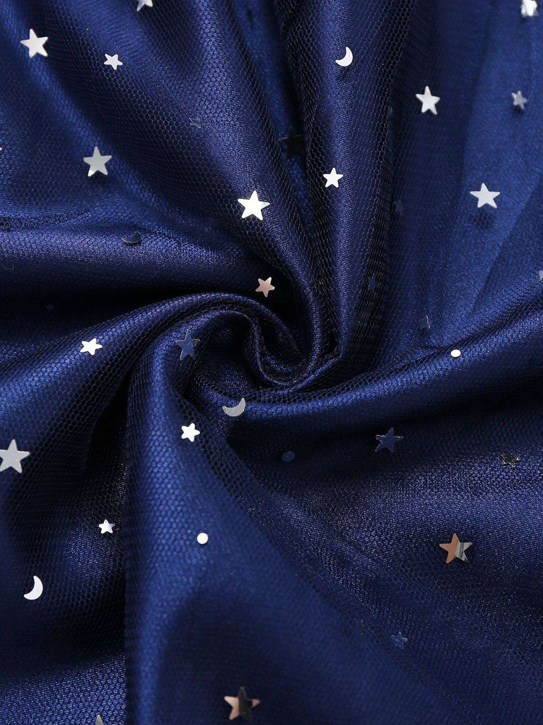 Blue 1970s Halloween Starry Witch Tulle Costume Dress
