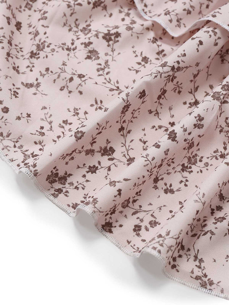 Multicolor 1940s Floral V-Neck Irregular Ruffle Hem Dress