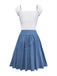 [Pre-Sale] 2PCS White & Blue 1940s Lace Ruched Top & Denim Bow Skirt