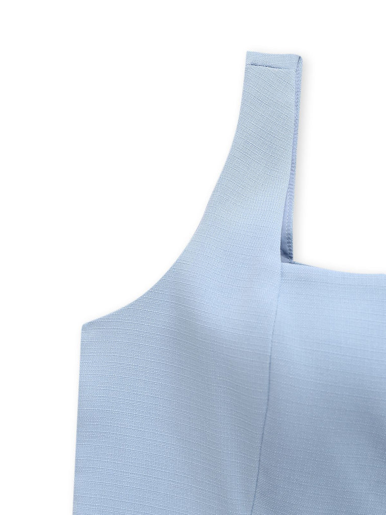 2PCS 1960s Wide Strap Button Square Neck Top & Shorts