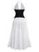 1970s Halter Deep V-Neck Colorblock Maxi Dress