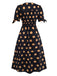 Black 1940s V-Neck Polka Dots Dress