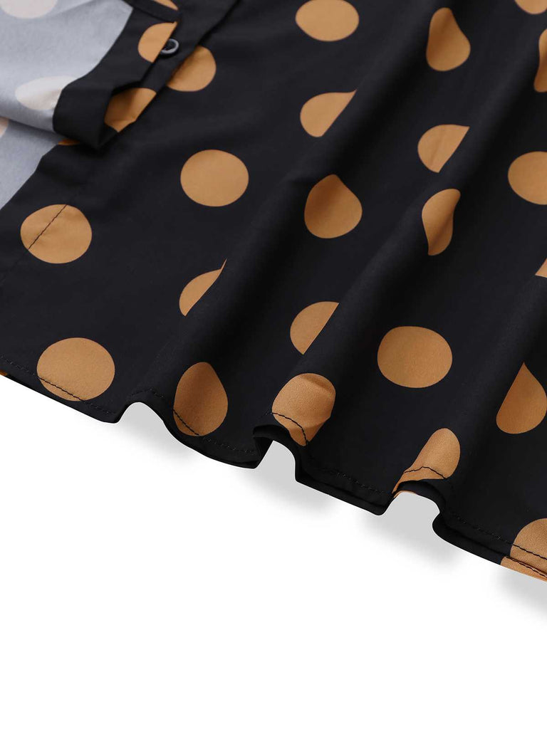Black 1940s V-Neck Polka Dots Dress