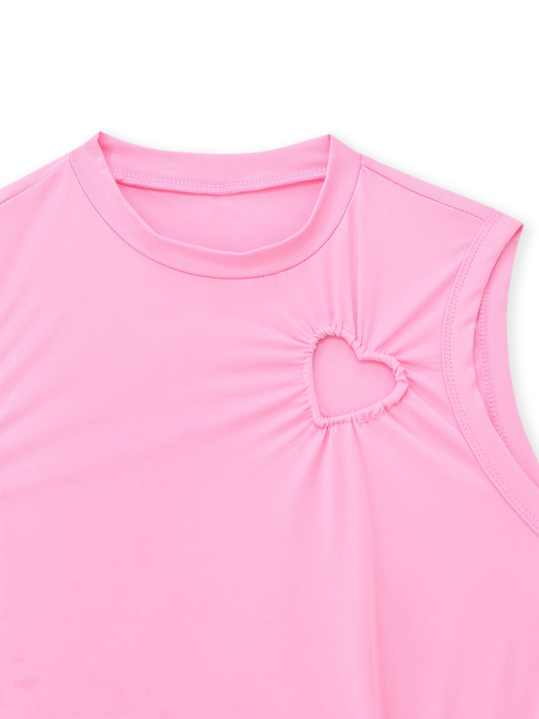 2PCS Pink 1950s Solid Heart Hollow Vest & Pants