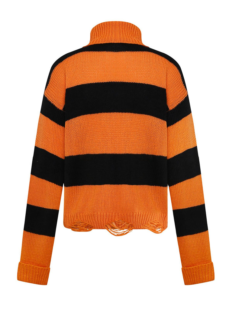 Black & Orange 1950s Halloween Bat Applique Knit Sweater