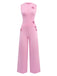 2PCS Pink 1950s Solid Heart Hollow Vest & Pants
