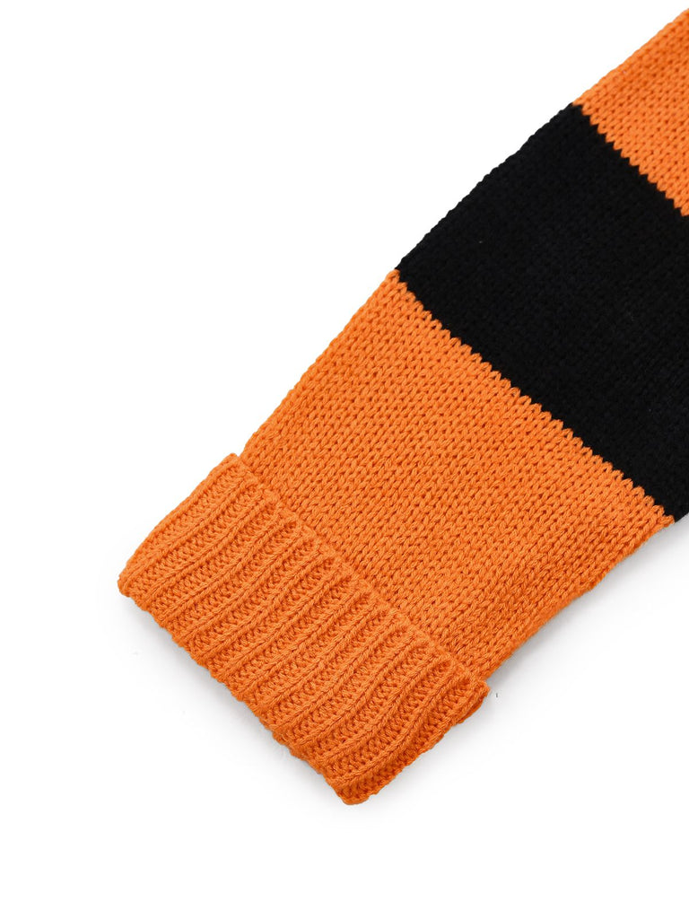 Black & Orange 1950s Halloween Bat Applique Knit Sweater