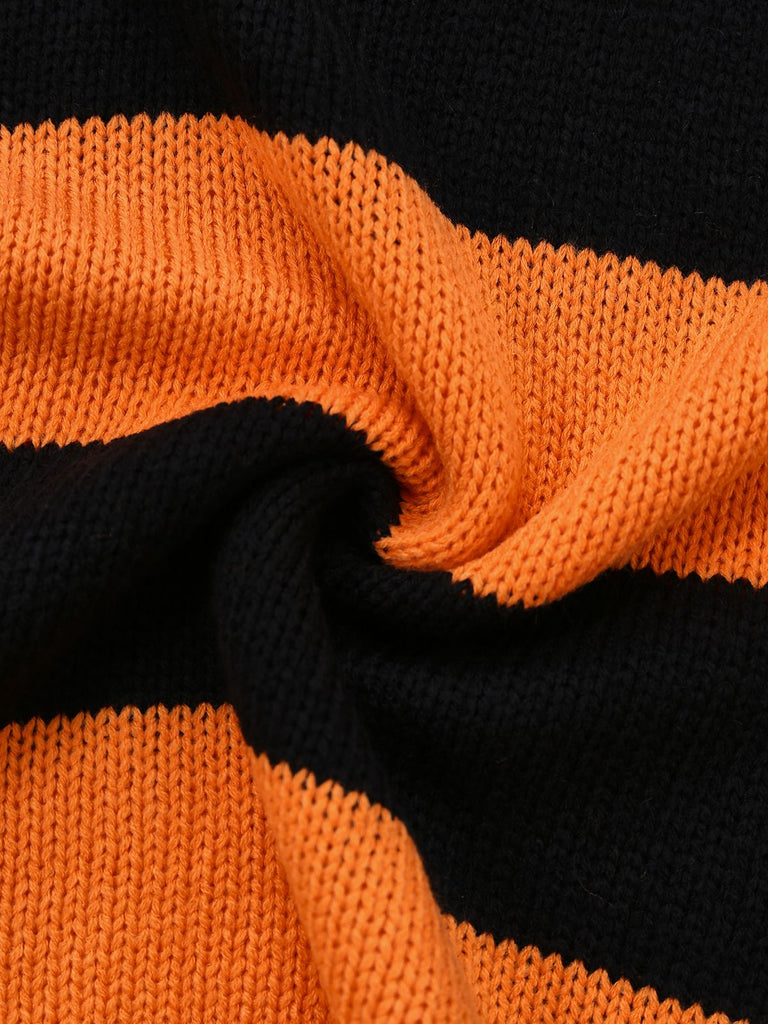 Black & Orange 1950s Halloween Bat Applique Knit Sweater