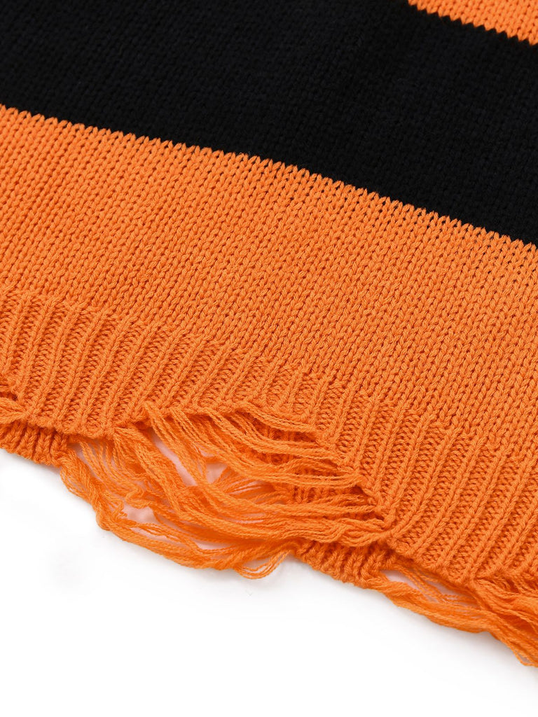 Black & Orange 1950s Halloween Bat Applique Knit Sweater