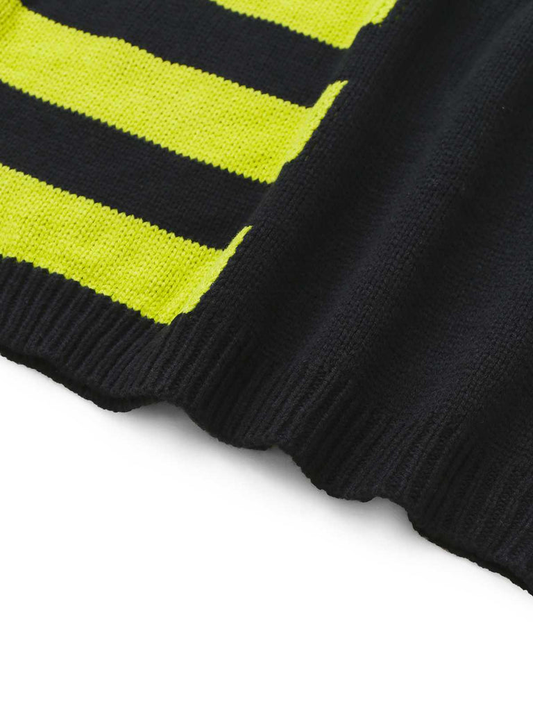 1980s Halloween Lace-Up Striped Distressed Knit Sweater