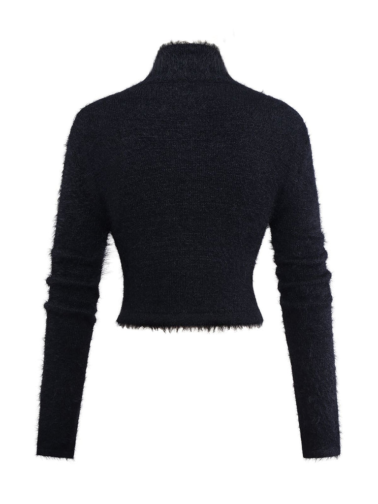Black 1970s Halloween Pumpkin Faux Mink Sweater
