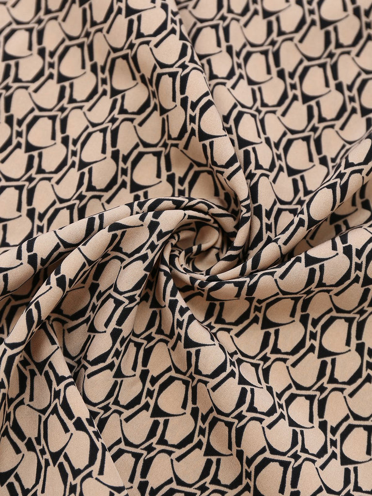 Beige 1930s Geometric Pattern Halter Sleeveless Jumpsuit
