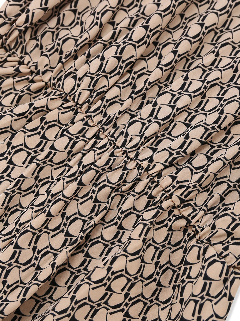 Beige 1930s Geometric Pattern Halter Sleeveless Jumpsuit