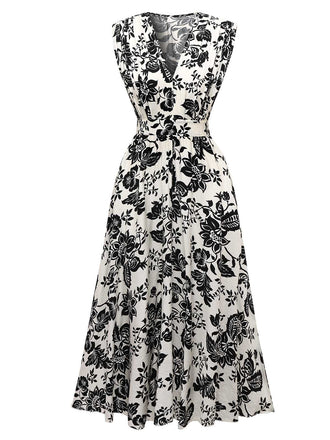 1970s V-Neck Floral Cap Sleeve Midi Dress