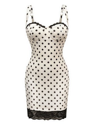 White 1960s Polka Dots Lace Patchwork Bodycon Dress