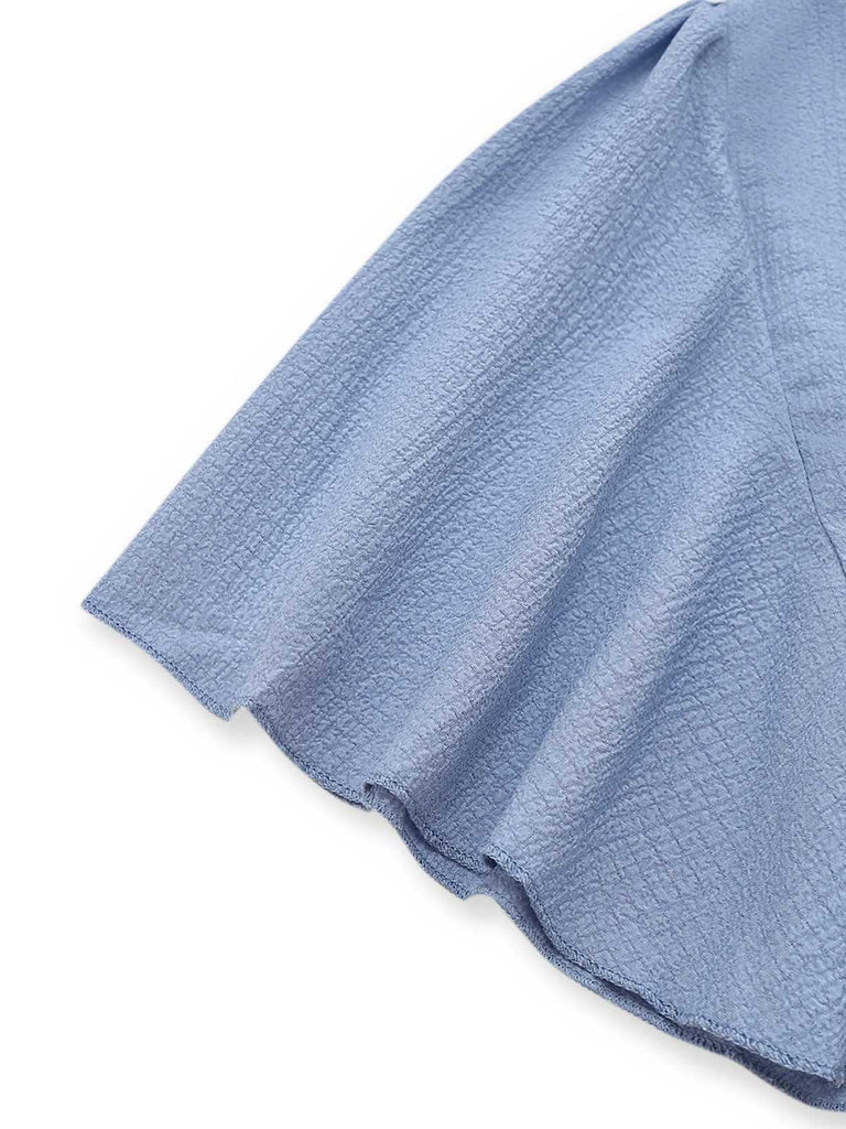 1940s V-Neck Ruffled Sleeve Slit Dress