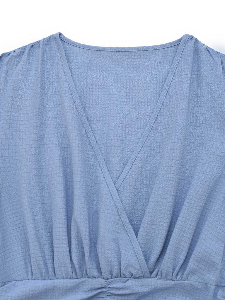 1940s V-Neck Ruffled Sleeve Slit Dress
