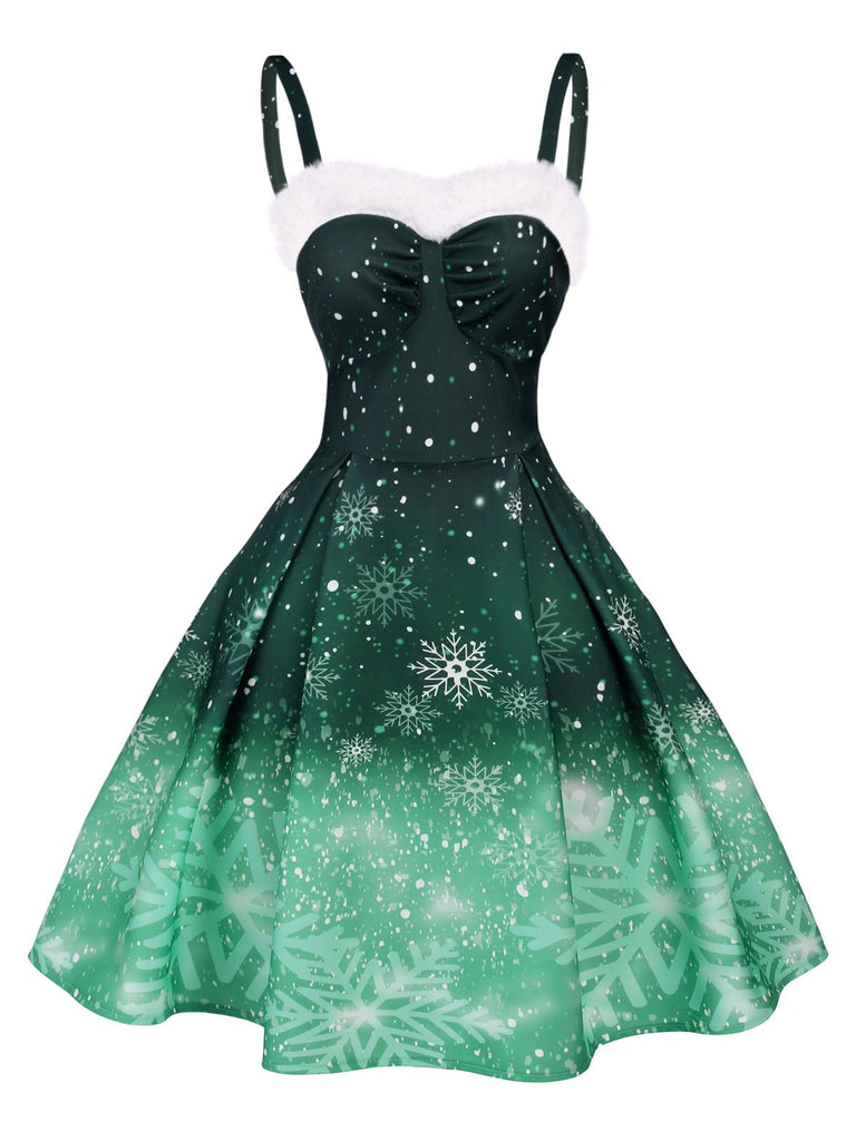 [US Warehouse] Green 1950s Christmas Furry Strap Dress