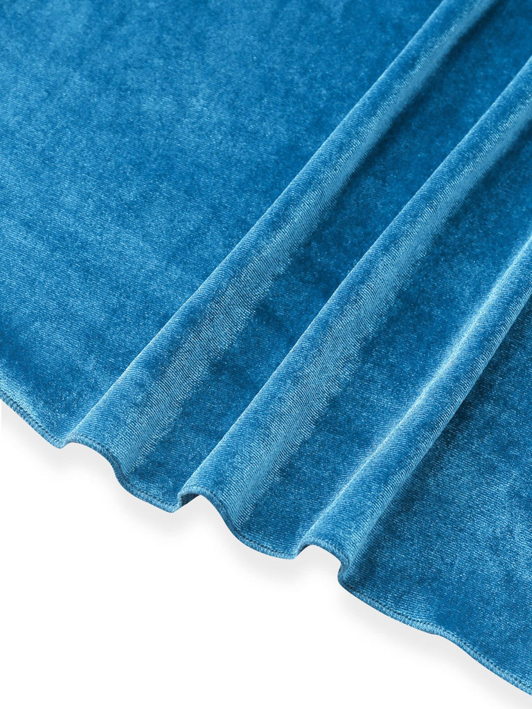 Blue 1980s Fur Collar Patchwork Maxi Dress