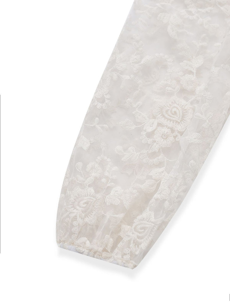 White 1960s Solid Pure Cotton Lace Dress