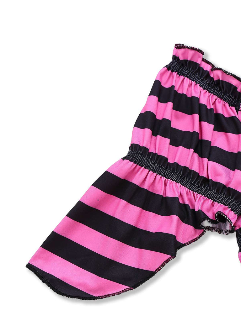 2PCS Pink 1970s Halloween Striped Pirate Costume Set