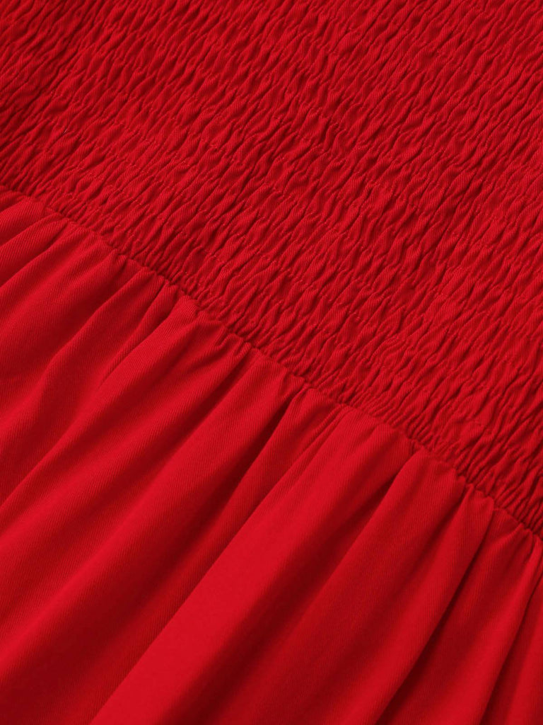 1950s Sleeveless Backless Smocked Waist Slip Dress