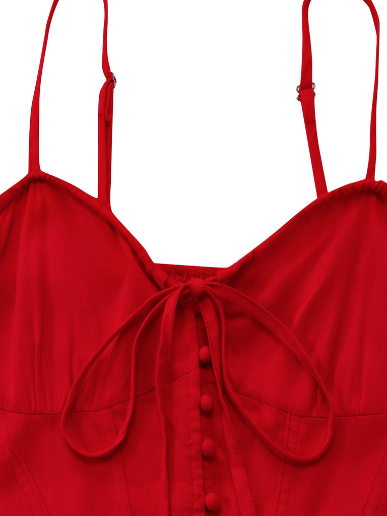 1950s Sleeveless Backless Smocked Waist Slip Dress