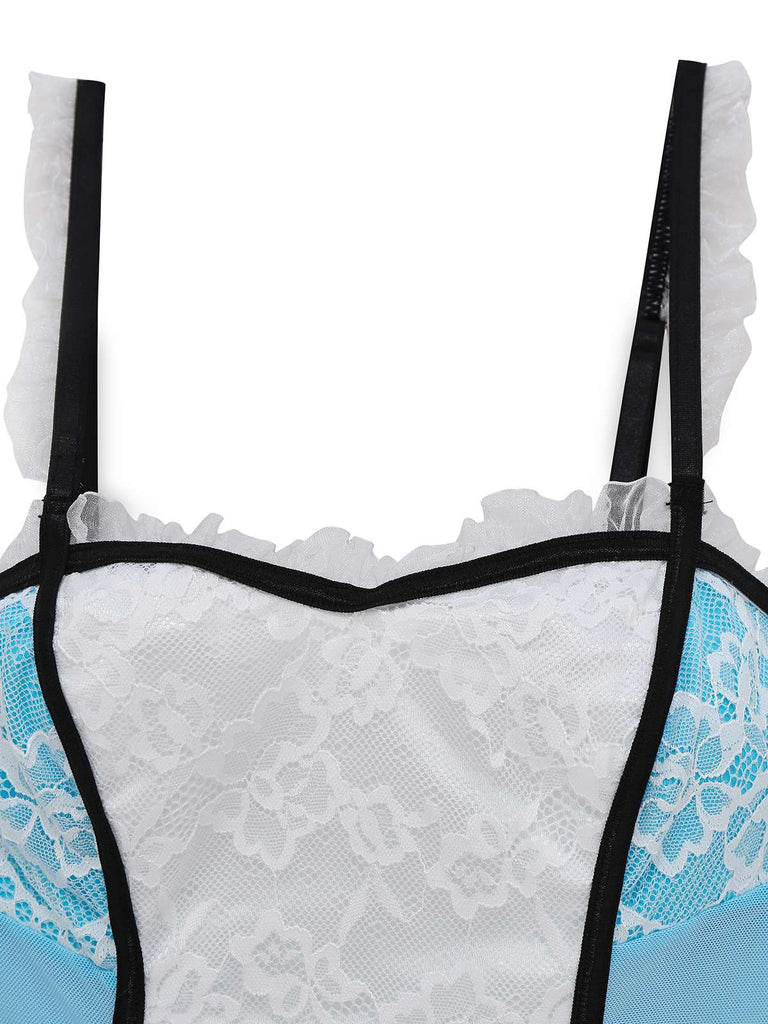 Blue 1980s Lace French Maid Costume Sleepwear