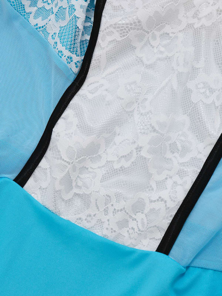 Blue 1980s Lace French Maid Costume Sleepwear
