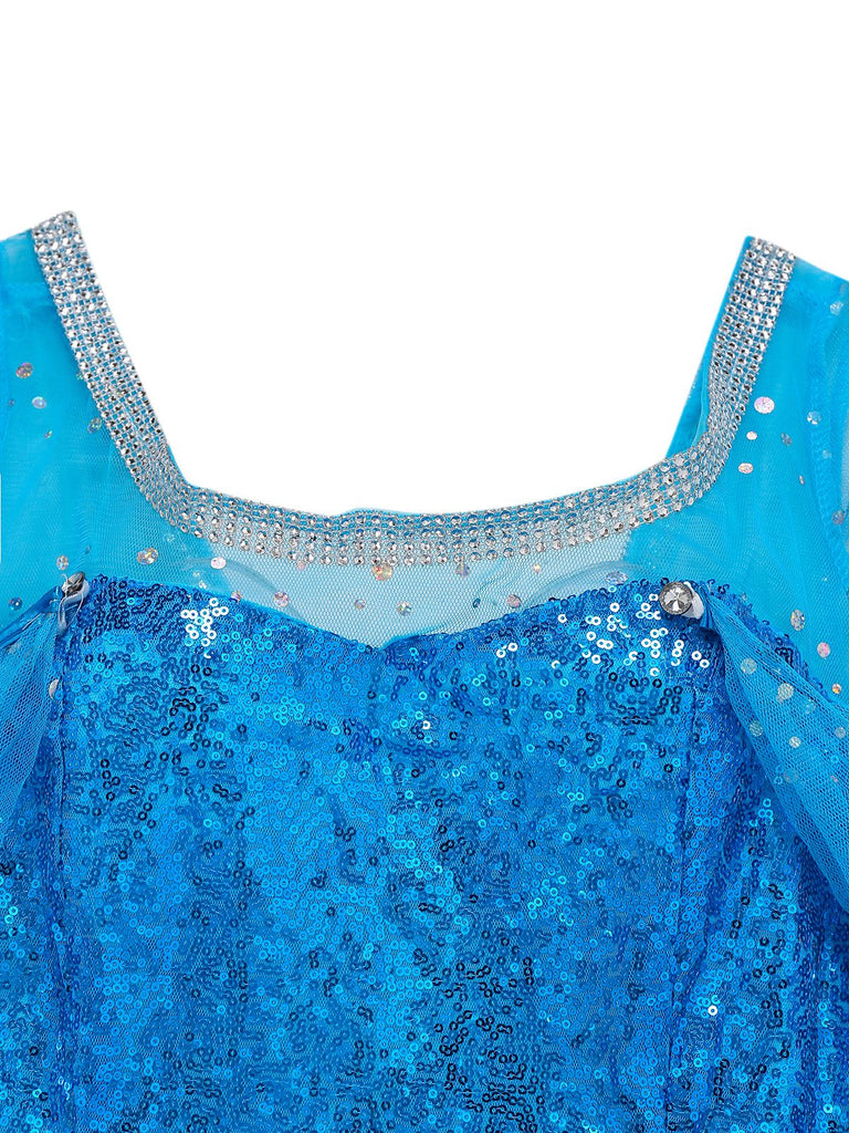 Blue 1970s Solid Sequined Elsa Cape & Dress