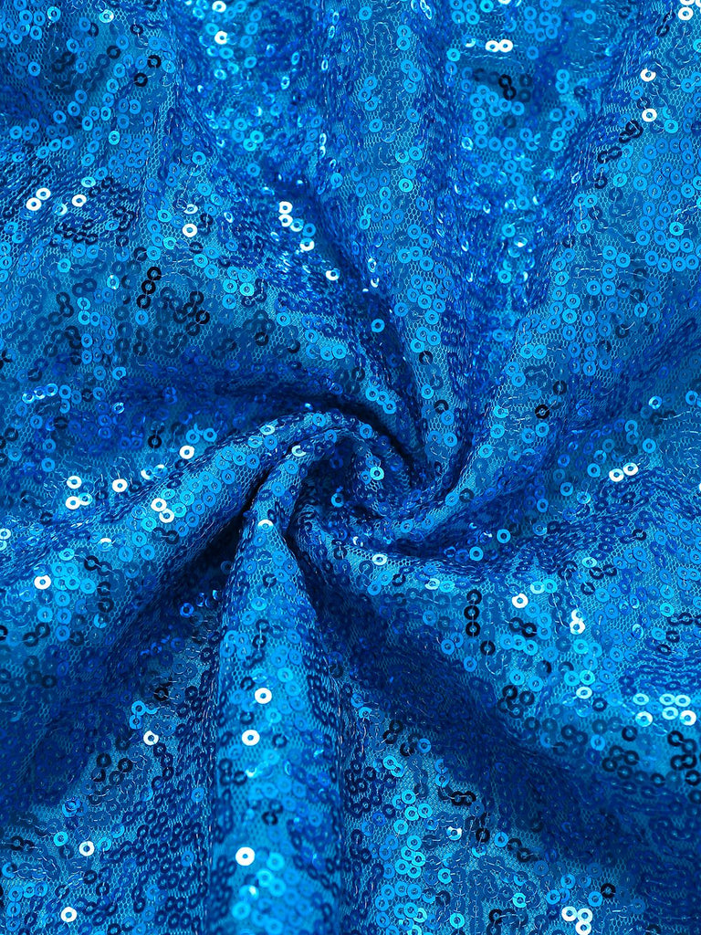 Blue 1970s Solid Sequined Elsa Cape & Dress