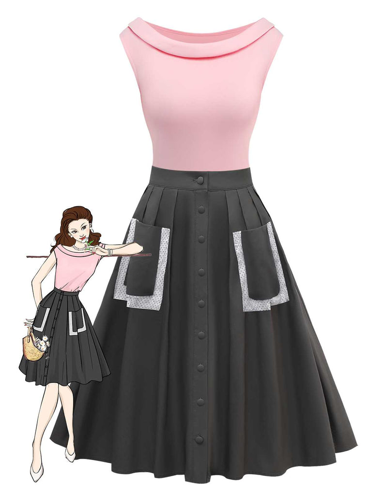 [Pre-Sale] 2PCS 1950s Boat Neck Top & Pocket Cotton Pleated Skirt