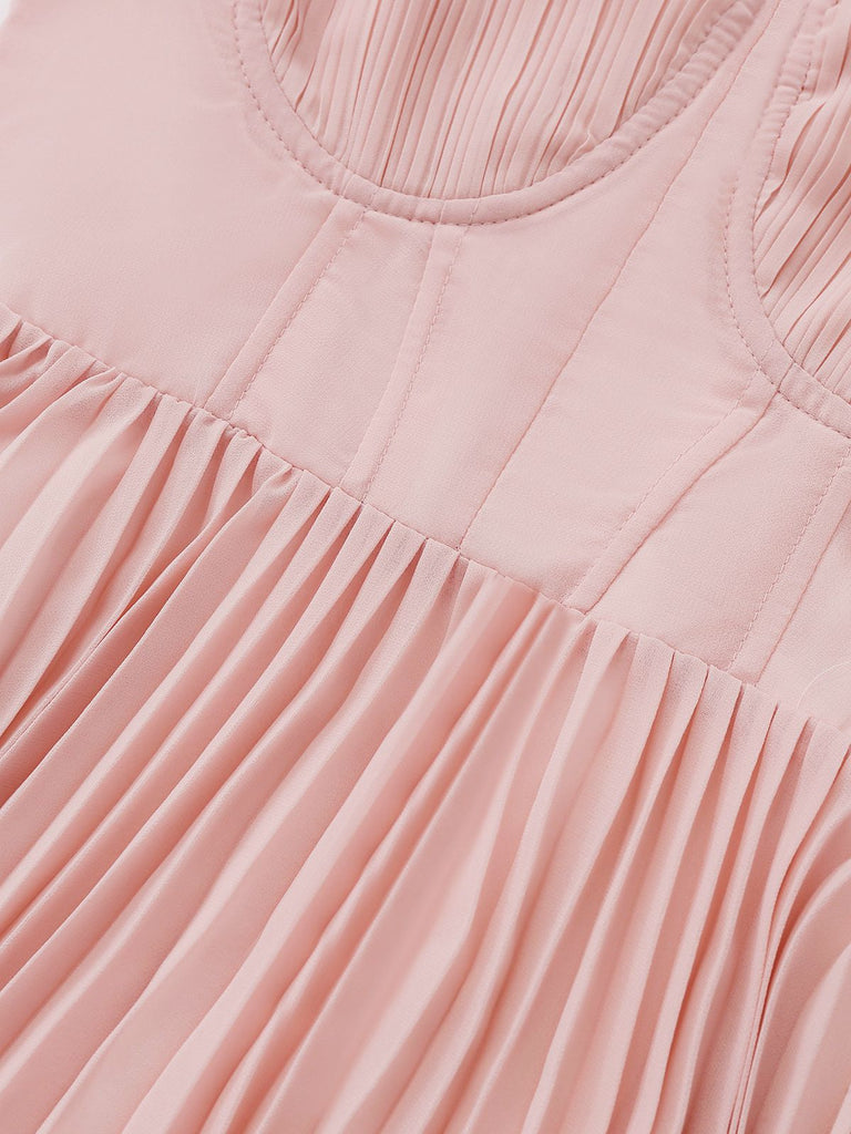 1930s Solid Pleated Strappy Evening Dress