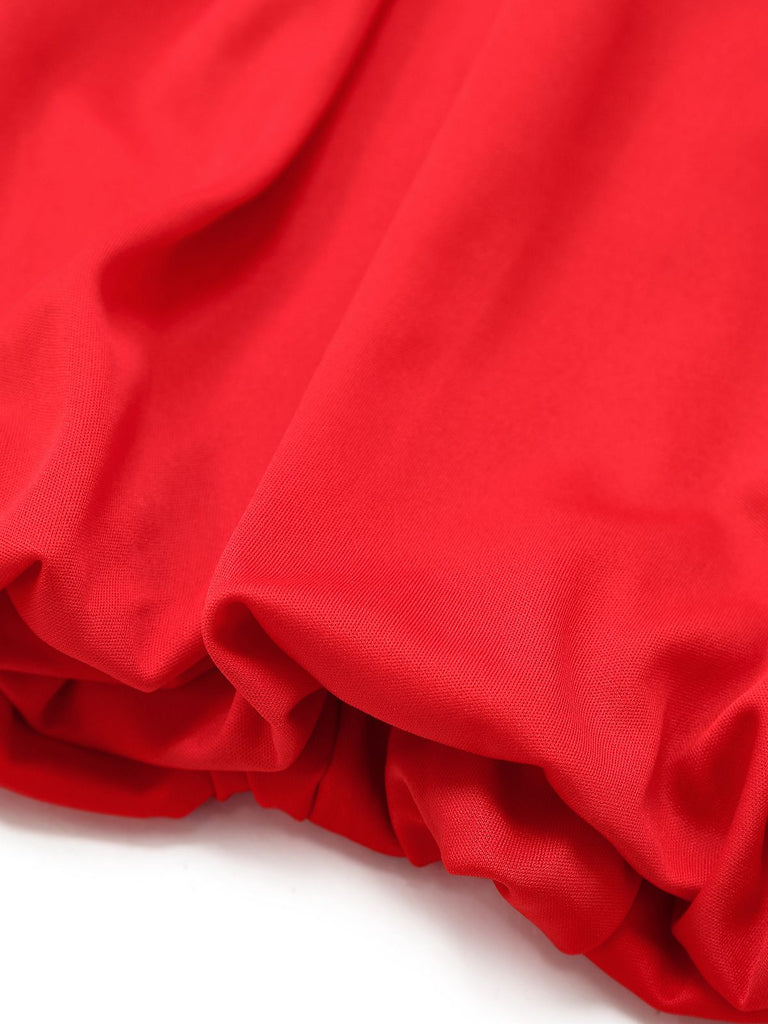 1950s Solid Basque Waist Strapless Bubble Dress