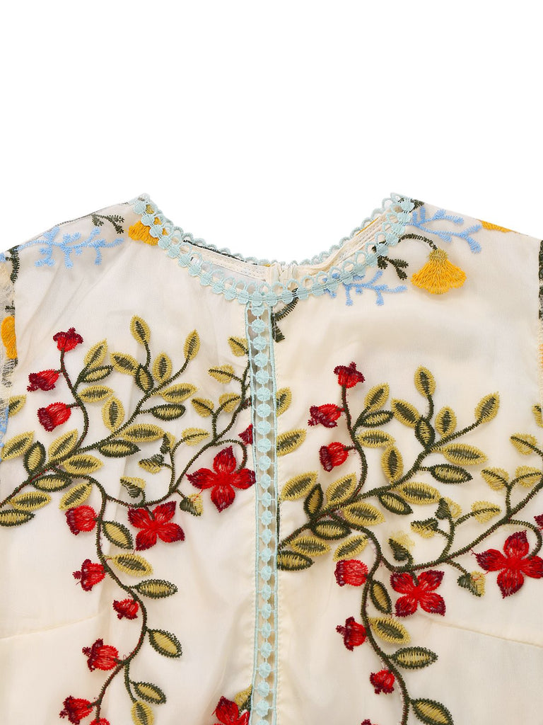1940s Water Soluble Lace Mesh Embroidery Ruffle Dress