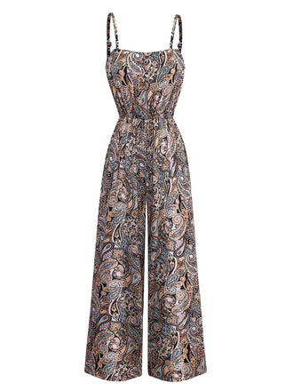 Multicolor 1970s Boho Paisley Spaghetti Strap Jumpsuit