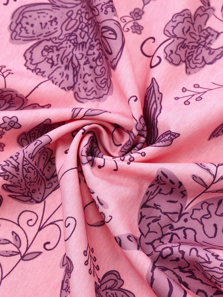 Pink 1970s Spaghetti Strap Floral Smocked Jumpsuit