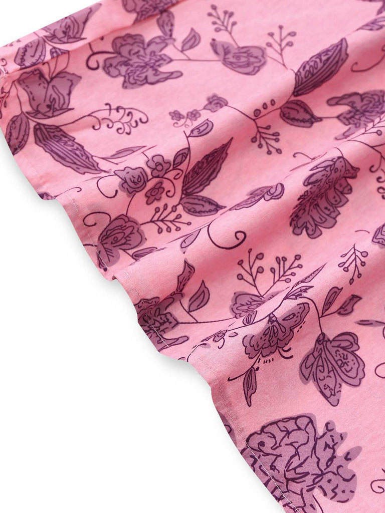 Pink 1970s Spaghetti Strap Floral Smocked Jumpsuit