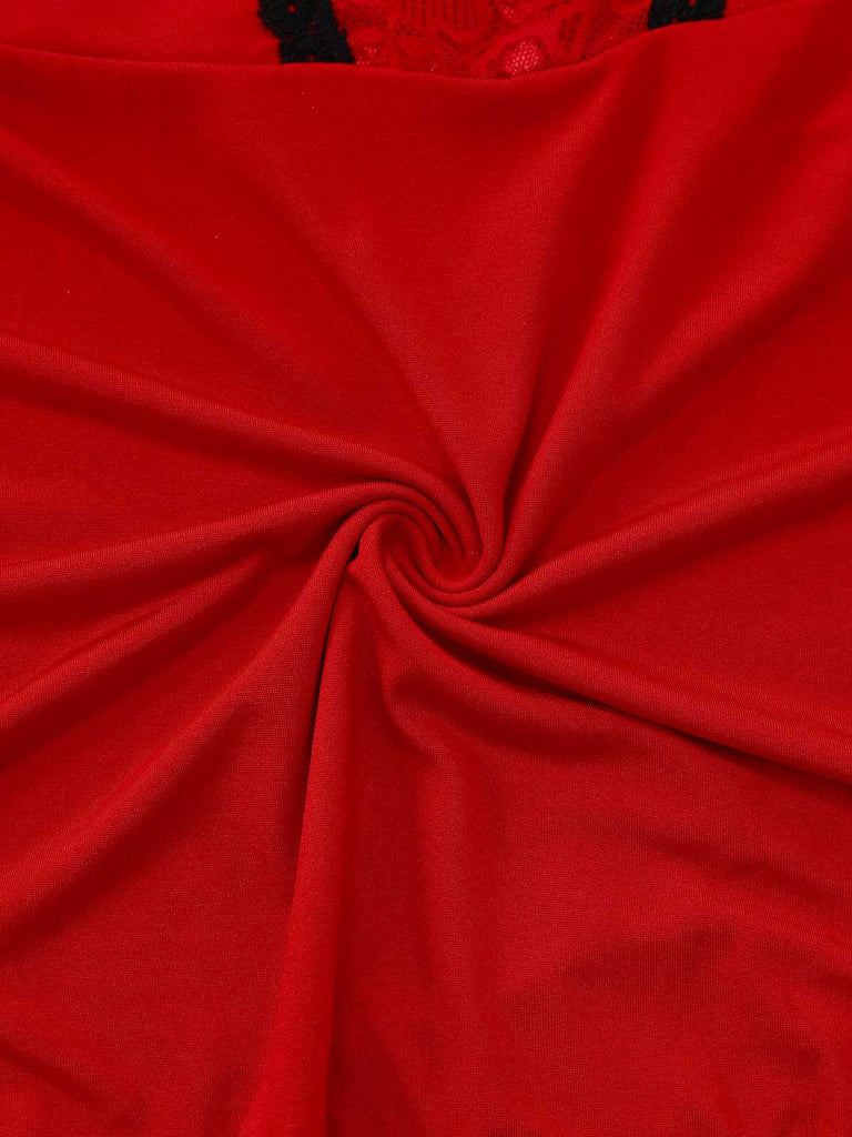 Red 1940s Spaghetti Strap Lace Trim Nightgown