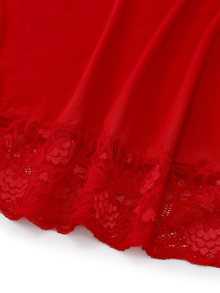 Red 1940s Spaghetti Strap Lace Trim Nightgown