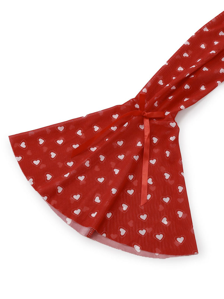 2PCS Red 1960s Heart Bow Ruffled Valentine's Pajamas