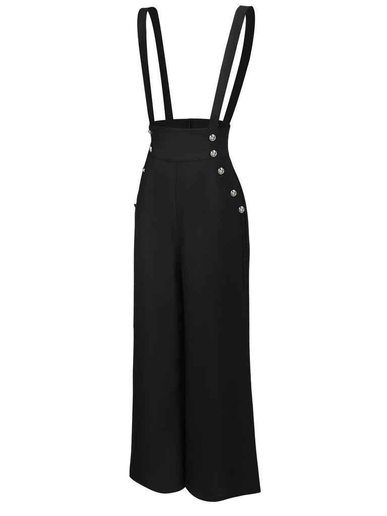 [US Warehouse] Black 1930s Solid Suspender Pants