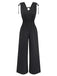 Black 1950s Striped Tie Shoulder Smocked Waist Jumpsuit