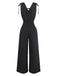 Black 1950s Striped Tie Shoulder Smocked Waist Jumpsuit