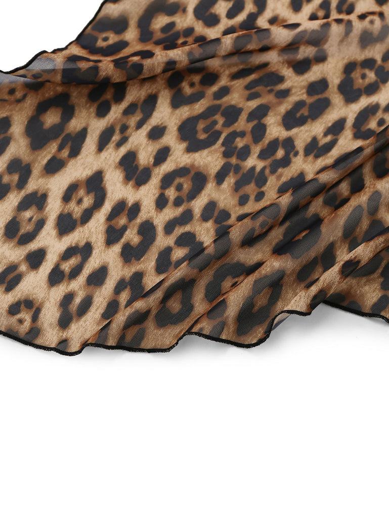 Black 1980s Lace Leopard Print Asymmetrical Dress