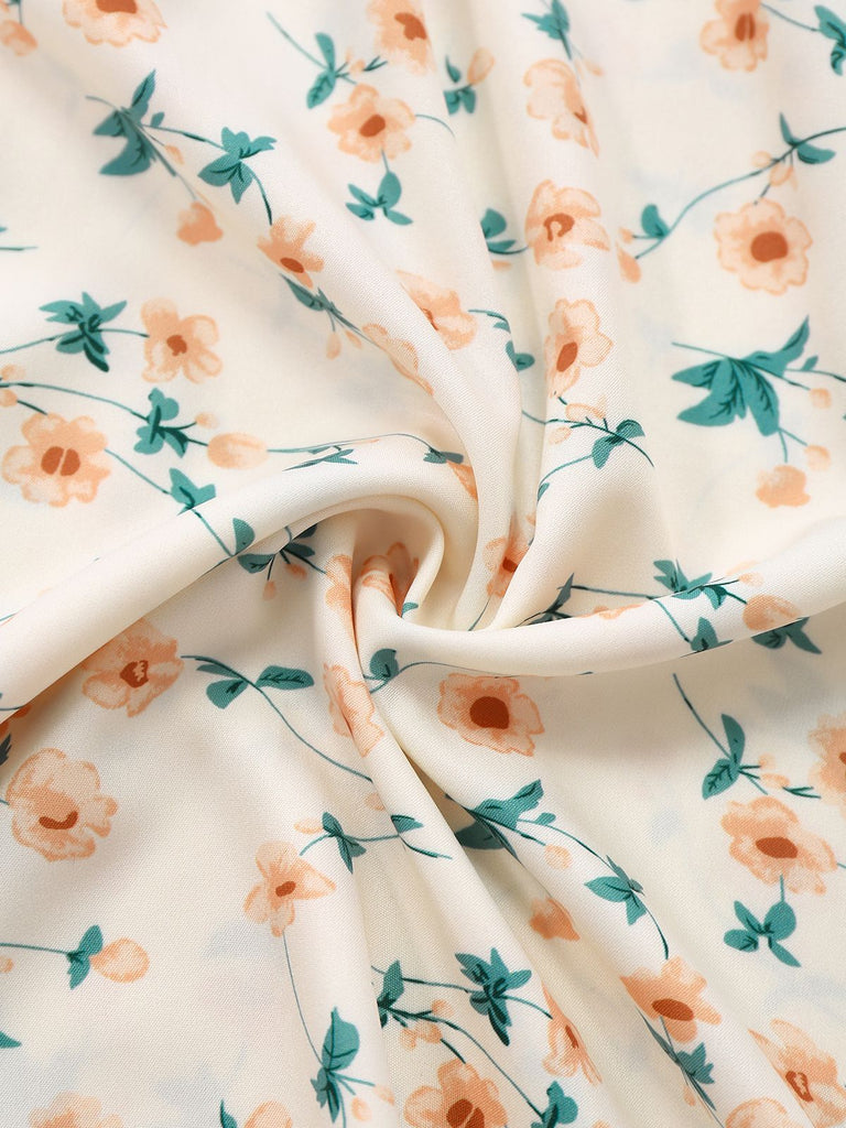 Yellow 1940s Floral Square Neck Dress